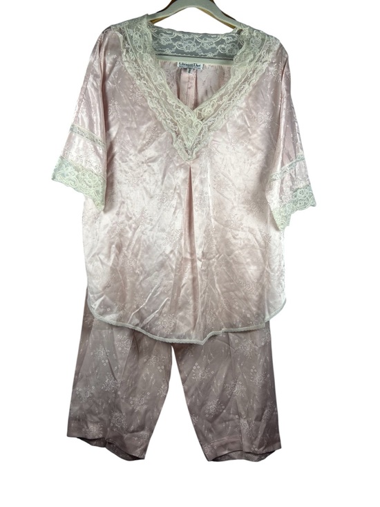 Dior Other - Vintage 80s Christian Dior Light Pink Lace Floral Pajama Set Medium